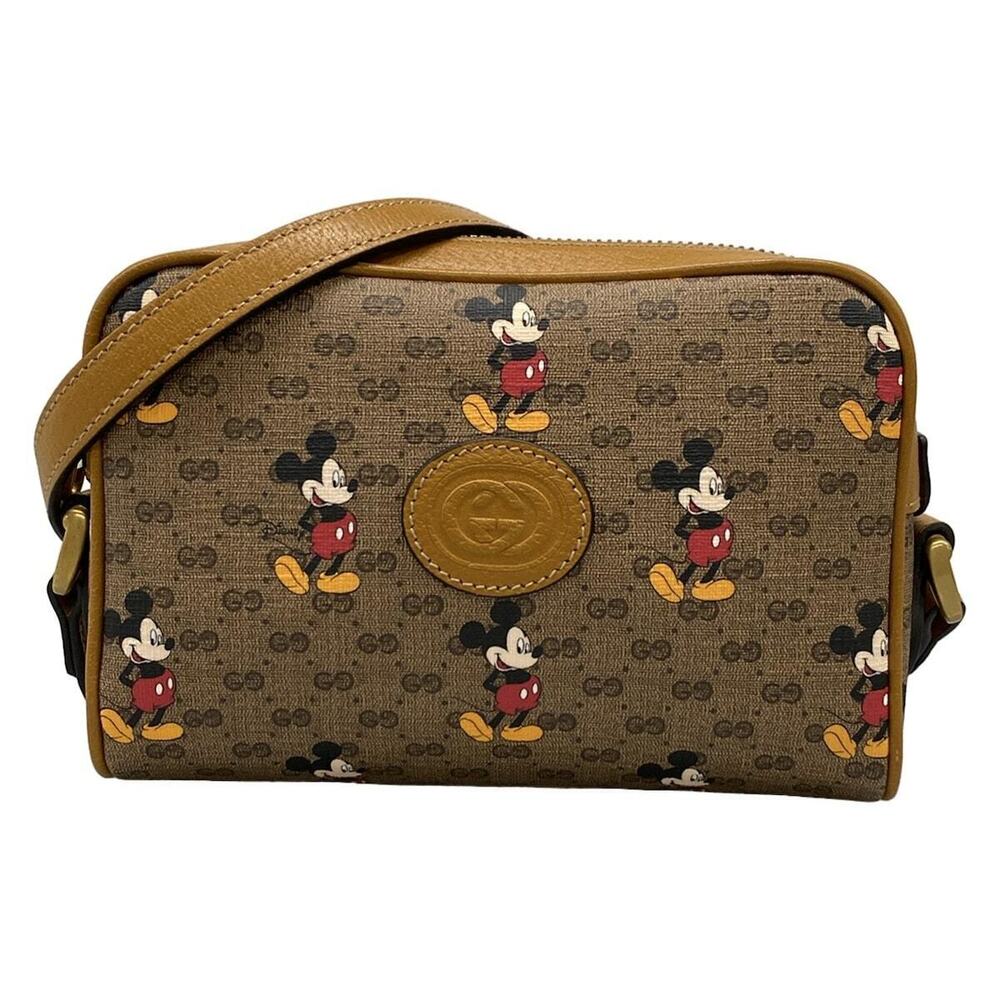 GUCCI Ebony GG Supreme Shoulder Bag Disney Mickey Mouse Brown Dark Multi